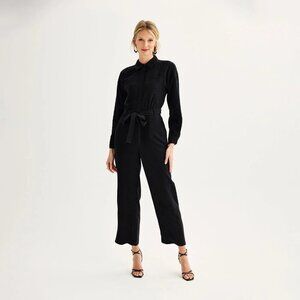 NEW NWT Nine West Black Belted Utility Jumpsuit Long Sleeve Medium Pockets